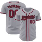 Personalized Crimson-Black Gray Baseball Jersey - Authentic Custom Team Apparel Personalized Gray Crimson-Black Authentic