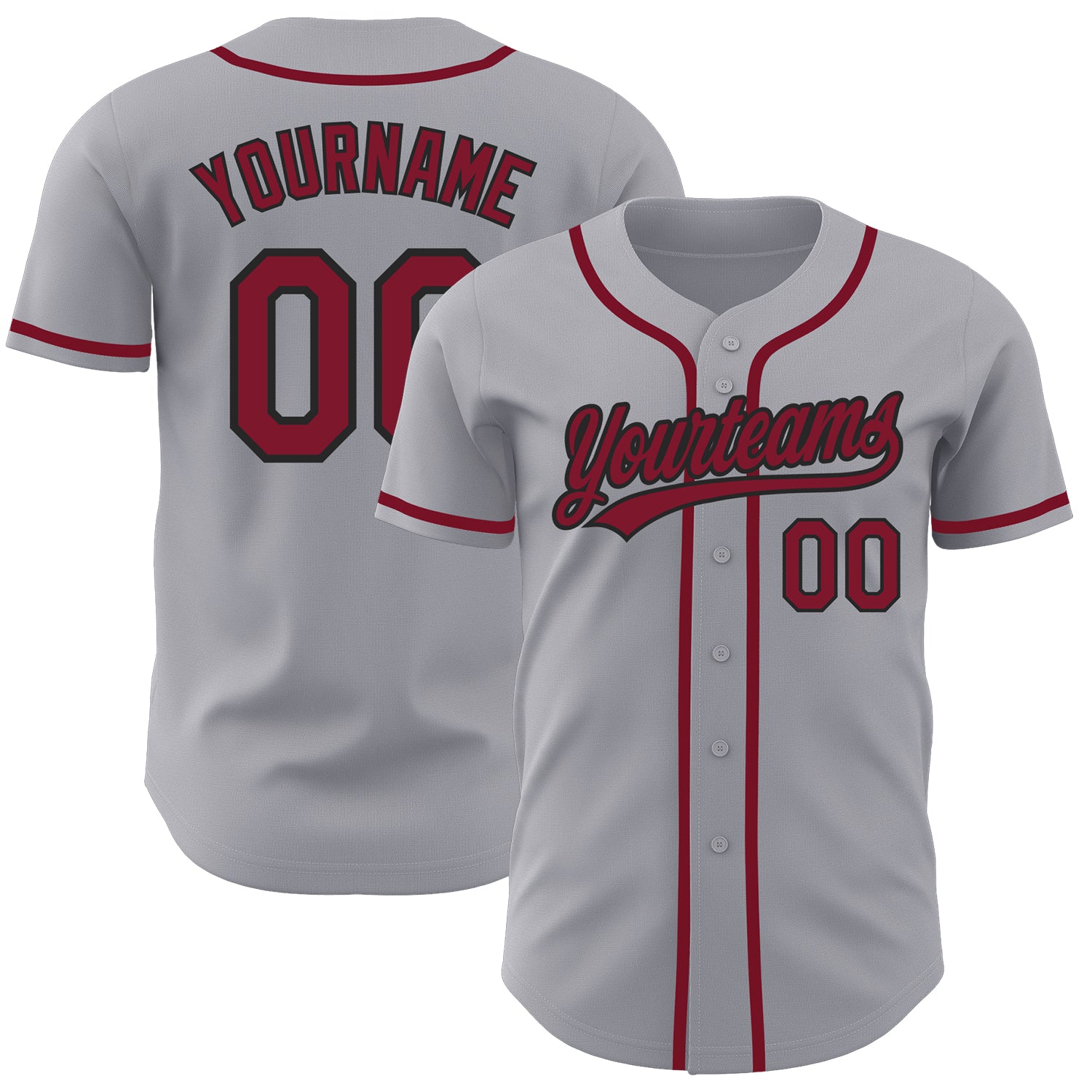 Personalized Crimson-Black Gray Baseball Jersey - Authentic Custom Team Apparel Personalized Gray Crimson-Black Authentic
