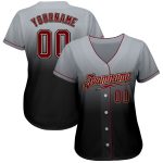 Custom Name Number Baseball Jersey - Personalized Gray Crimson Black Authentic Fade Team Apparel Personalized Gray Crimson-Black