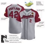 Custom Name and Number Personalized Baseball Jersey Gray Crimson-Black Authentic Raglan Sleeves Personalized Gray Crimson-Black