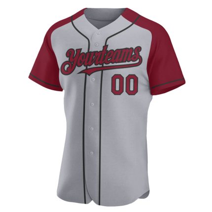 Custom Name and Number Personalized Baseball Jersey Gray Crimson-Black Authentic Raglan Sleeves Personalized Gray Crimson-Black