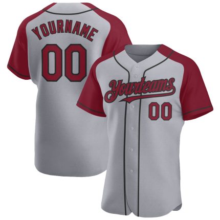 Custom Name and Number Personalized Baseball Jersey Gray Crimson-Black Authentic Raglan Sleeves Personalized Gray Crimson-Black