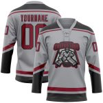 Custom Name and Number Personalized Hockey Jersey - Gray Crimson-Black Lace Neck Team Jersey Personalized Gray Crimson-Black