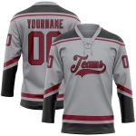 Custom Name and Number Personalized Hockey Jersey - Gray Crimson-Black Lace Neck Team Jersey Personalized Gray Crimson-Black