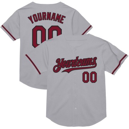 Custom Name and Number Gray Crimson-Black Mesh Throwback Baseball Jersey - Personalized Authentic Design Personalized Gray