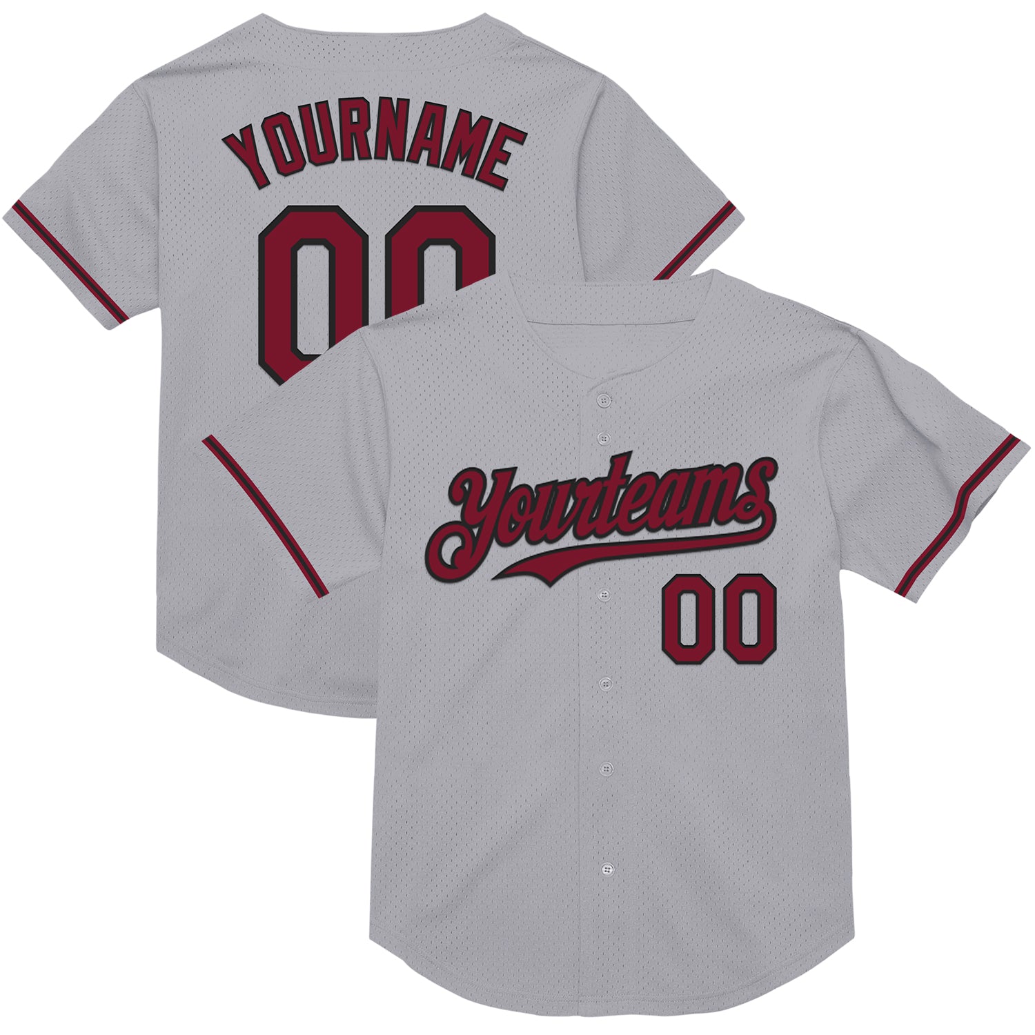 Custom Name and Number Gray Crimson-Black Mesh Throwback Baseball Jersey - Personalized Authentic Design Personalized Gray