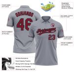 Custom Name Number Golf Polo Shirt - Personalized Gray Crimson-Black Performance Personalized Gray Crimson-Black Performance