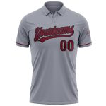 Custom Name Number Golf Polo Shirt - Personalized Gray Crimson-Black Performance Personalized Gray Crimson-Black Performance