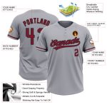 Custom Name and Number Unisex Softball Jersey - Gray Crimson-Black Two-Button Design Personalized Gray Crimson-Black Two-Button