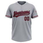 Custom Name and Number Unisex Softball Jersey - Gray Crimson-Black Two-Button Design Personalized Gray Crimson-Black Two-Button