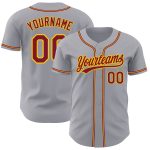 Personalized Authentic Baseball Jersey in Gray Crimson-Gold for Men and Women Personalized Gray Crimson-Gold Authentic Baseball