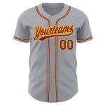 Personalized Authentic Baseball Jersey in Gray Crimson-Gold for Men and Women Personalized Gray Crimson-Gold Authentic Baseball