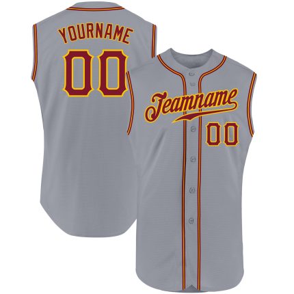 Custom Name and Number Personalized Gray Crimson-Gold Baseball Jersey - Authentic Sleeveless Team Apparel Personalized Gray