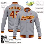Custom Team Bomber Varsity Letterman Jacket with Personalized Name & Number - Gray Crimson-Gold Full-Snap Personalized Gray