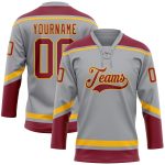 Custom Gray Crimson-Gold Hockey Jersey with Personalized Name and Number - Lace Neck Team Apparel Personalized Gray Crimson-Gold