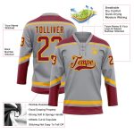 Custom Gray Crimson-Gold Hockey Jersey with Personalized Name and Number - Lace Neck Team Apparel Personalized Gray Crimson-Gold