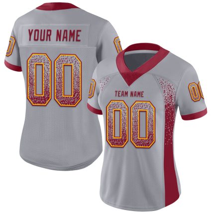 Custom Personalized Football Jersey - Gray Crimson-Gold Mesh with Name and Number Personalized Gray Crimson-Gold Mesh Drift