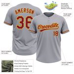 Personalized Unisex Softball Jersey - Gray Crimson-Gold Two-Button Design Personalized Gray Crimson-Gold Two-Button Unisex