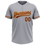Personalized Unisex Softball Jersey - Gray Crimson-Gold Two-Button Design Personalized Gray Crimson-Gold Two-Button Unisex