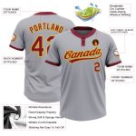 Custom Name Number Personalized Unisex Softball Jersey in Gray Crimson-Gold, Two-Button Design Personalized Gray Crimson-Gold