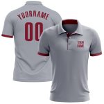 Custom Name Number Performance Golf Polo Shirt Personalized Gray Crimson Team Apparel Personalized Gray Crimson Performance