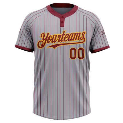 Custom Name Number Unisex Softball Jersey Gray Crimson Pinstripe Gold Two-Button Personalized Team Apparel Personalized Gray