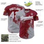 Custom Name and Number Baseball Jersey - Personalized 3D Pattern Gray Crimson Abstract Brush Stroke Design Personalized Gray