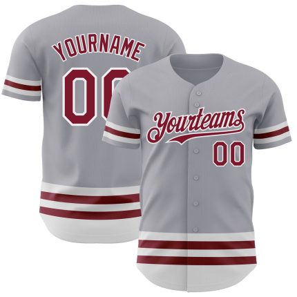 Custom Name & Number Personalized Baseball Jersey - Gray Crimson-White Line Authentic Team Jersey Personalized Gray Crimson-White