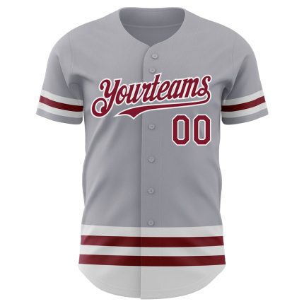 Custom Name & Number Personalized Baseball Jersey - Gray Crimson-White Line Authentic Team Jersey Personalized Gray Crimson-White
