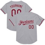 Custom Personalized Baseball Jersey - Gray Crimson-White Mesh Throwback with Team Name and Number Personalized Gray Crimson-White