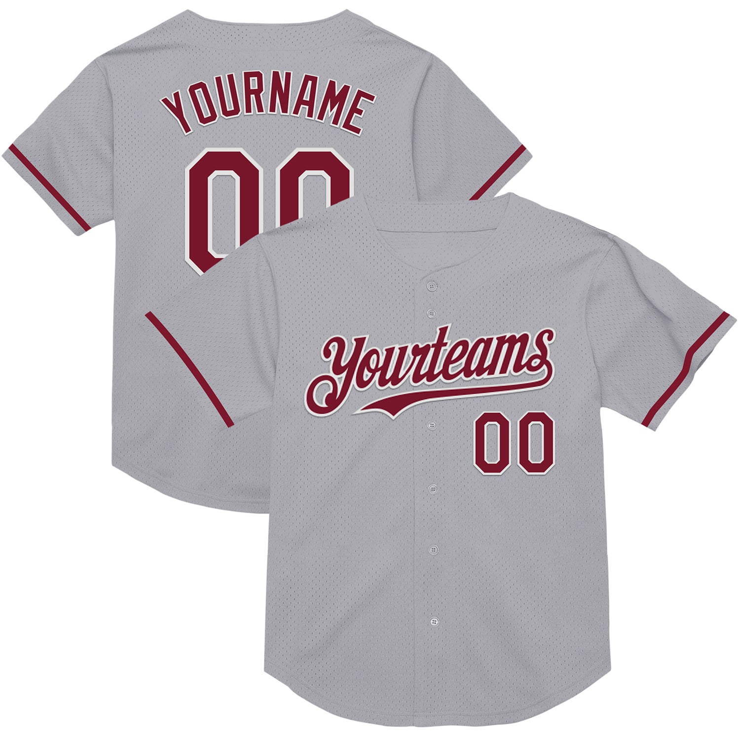 Custom Personalized Baseball Jersey - Gray Crimson-White Mesh Throwback with Team Name and Number Personalized Gray Crimson-White