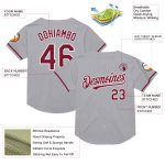 Custom Personalized Baseball Jersey - Gray Crimson-White Mesh Throwback with Team Name and Number Personalized Gray Crimson-White