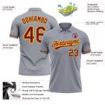 Custom Personalized Performance Golf Polo Shirt - Gray Crimson-Yellow, Team Name & Number Personalized Gray Crimson-Yellow
