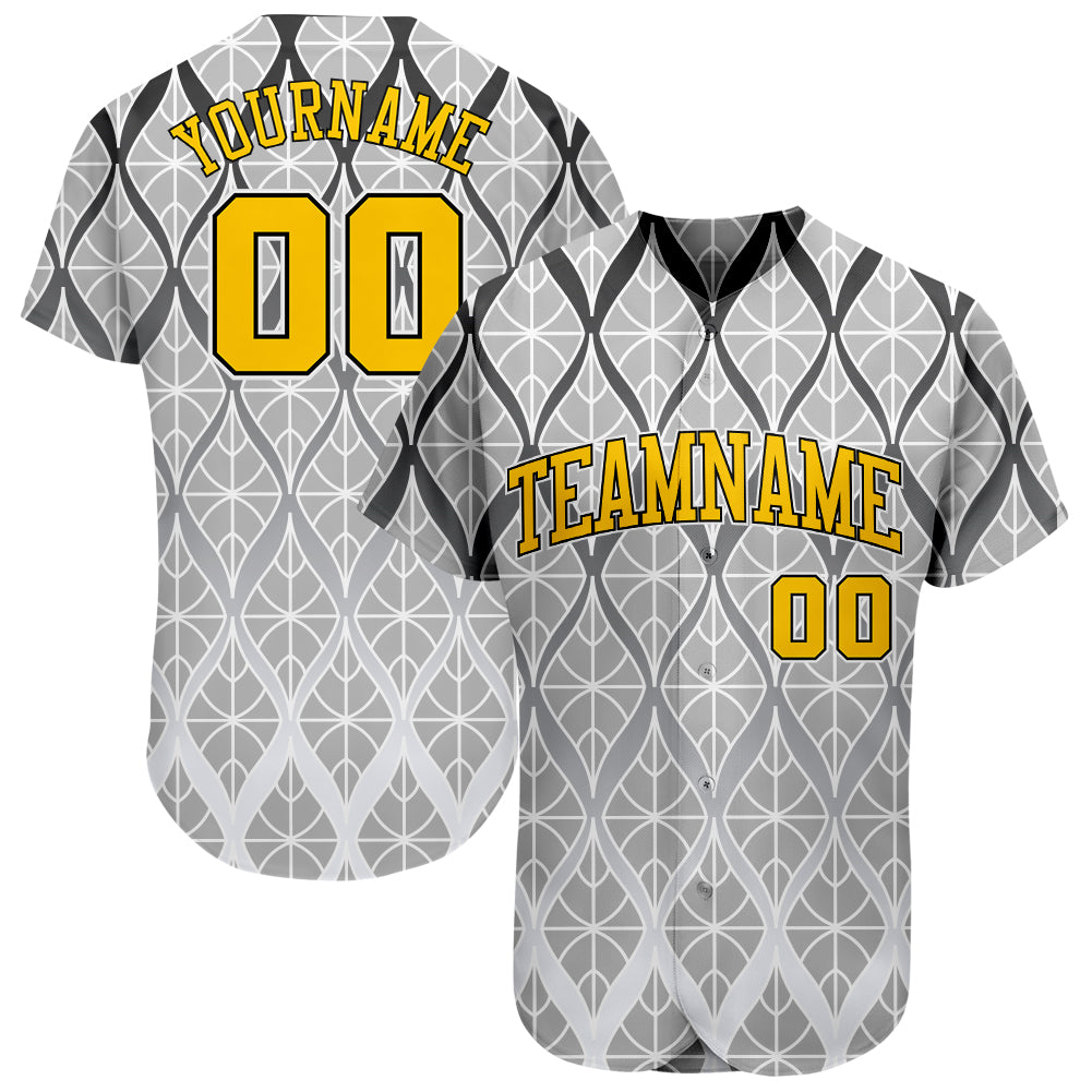 Personalized 3D Gray Gold-Black Pattern Baseball Jersey - Authentic Design Personalized Gray Gold-Black 3D Pattern Design