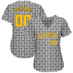 Custom Name and Number Personalized 3D Pattern Baseball Jersey - Gray Gold-Black Design Authentic Team Jersey Personalized