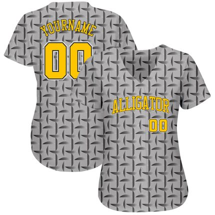 Custom Name and Number Personalized 3D Pattern Baseball Jersey - Gray Gold-Black Design Authentic Team Jersey Personalized