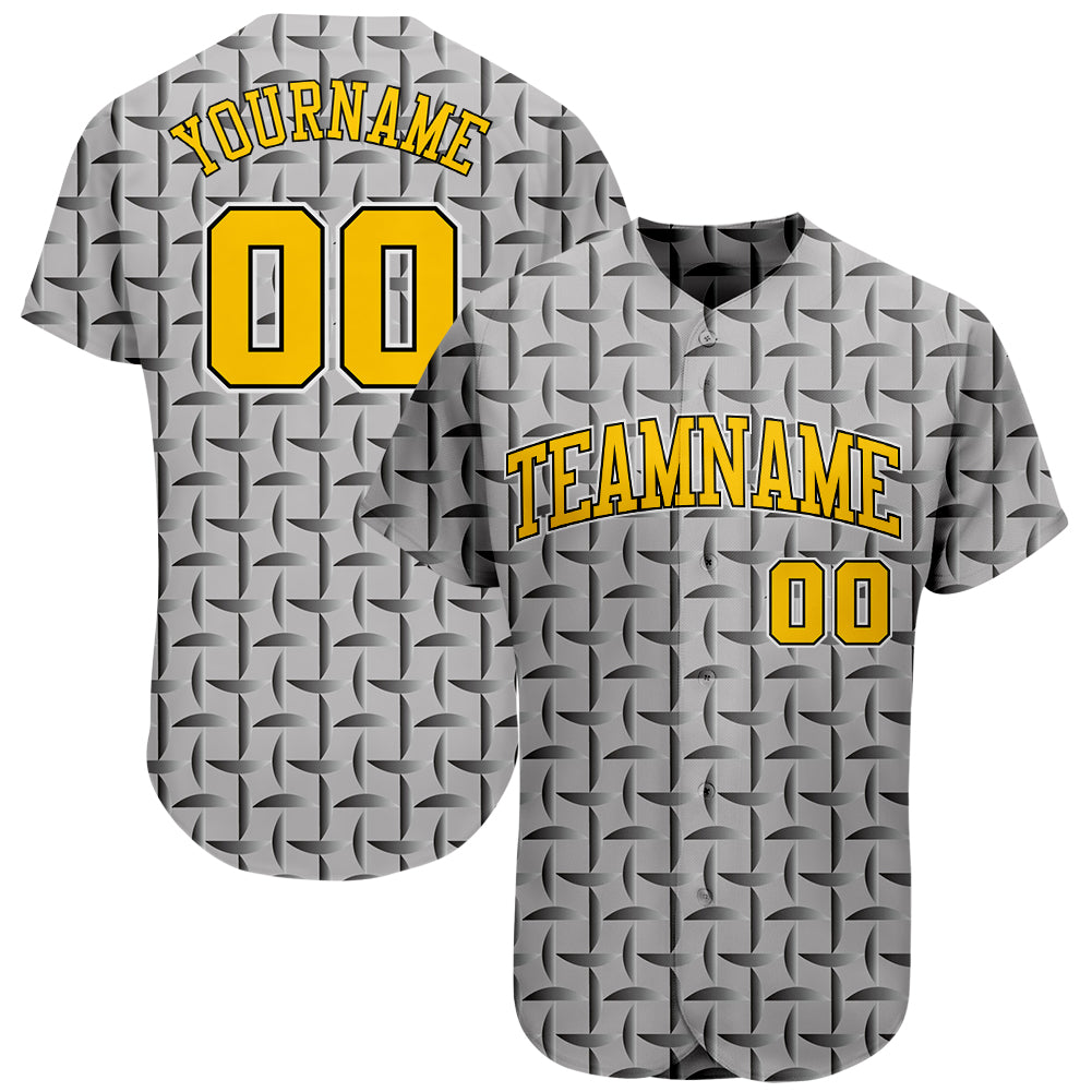 Custom Name and Number Personalized 3D Pattern Baseball Jersey - Gray Gold-Black Design Authentic Team Jersey Personalized