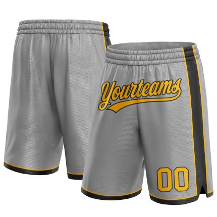 Custom Team Basketball Shorts with Personalized Name and Number - Gray and Gold-Black Authentic Design Personalized Gray
