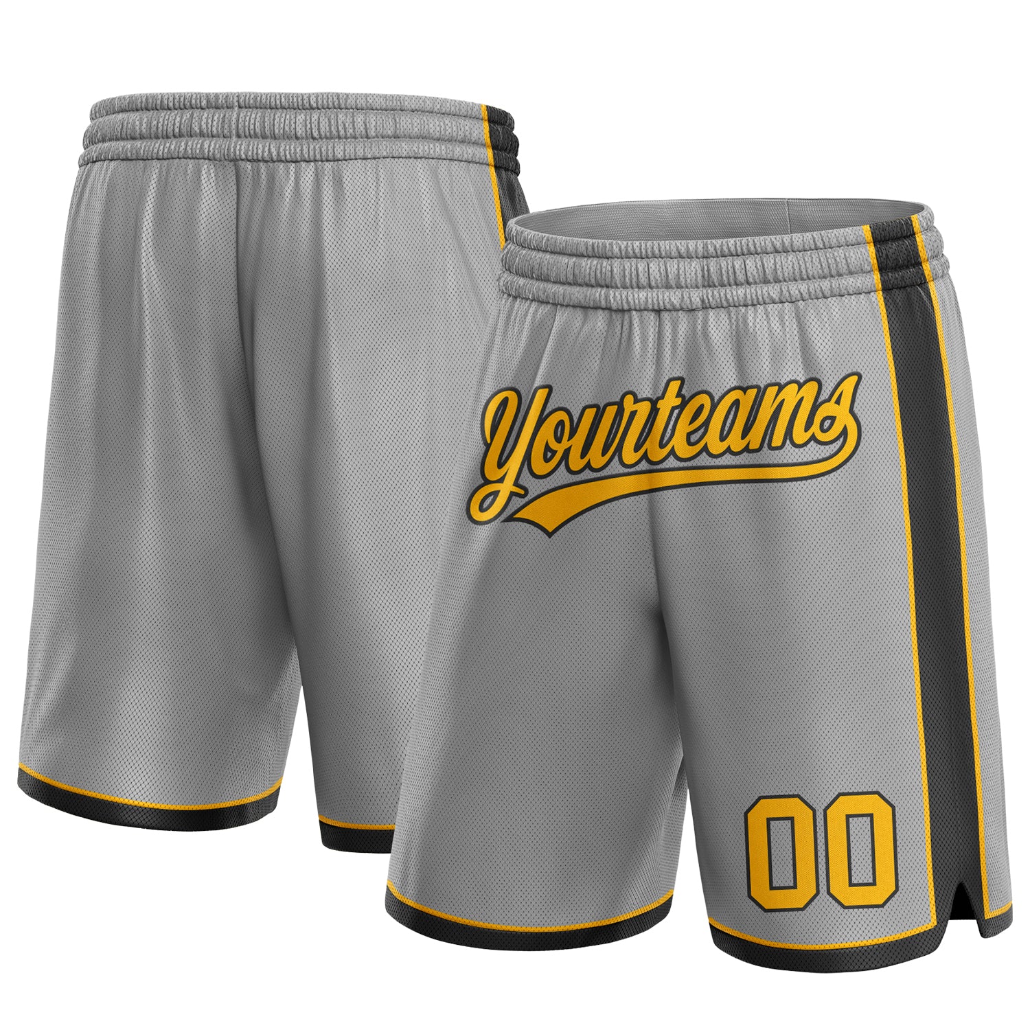 Custom Team Basketball Shorts with Personalized Name and Number - Gray and Gold-Black Authentic Design Personalized Gray