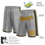 Custom Team Basketball Shorts with Personalized Name and Number - Gray and Gold-Black Authentic Design Personalized Gray