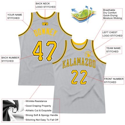 Custom Name Number Gray Gold Black Authentic Basketball Jersey - Personalized Throwback Team Jersey Personalized Gray Gold-Black