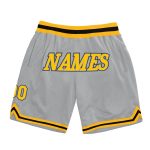 Custom Name Number Basketball Shorts Gray Gold Black Authentic Throwback Design Personalized Gray Gold-Black Authentic Throwback