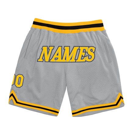 Custom Name Number Basketball Shorts Gray Gold Black Authentic Throwback Design Personalized Gray Gold-Black Authentic Throwback