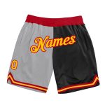 Personalized Gold Black Gray Basketball Shorts - Authentic Throwback Fashion Style Personalized Gray Gold-Black Authentic