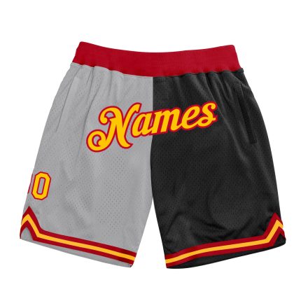 Personalized Gold Black Gray Basketball Shorts - Authentic Throwback Fashion Style Personalized Gray Gold-Black Authentic