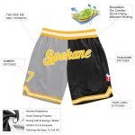 Custom Personalized Basketball Shorts with Name & Number - Gray Gold-Black Authentic Throwback Split Fashion Personalized
