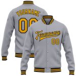 Custom Name Number Varsity Letterman Jacket - Personalized Gray Gold-Black Bomber Full-Snap Team Jacket Personalized Gray