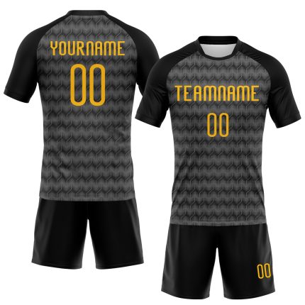 Custom Name and Number Gray Gold-Black Geometric Volleyball Uniform Jersey - Personalized Team Design Personalized Gray Gold-Black