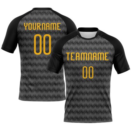 Custom Name and Number Gray Gold-Black Geometric Volleyball Uniform Jersey - Personalized Team Design Personalized Gray Gold-Black