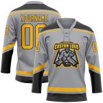 Custom Name and Number Hockey Jersey - Personalized Gray Gold-Black Lace Neck Team Apparel Personalized Gray Gold-Black Hockey